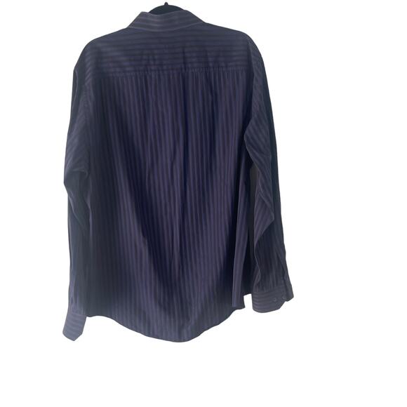 Bugatchi Size XL Blue Black Shaped Fit Striped Print Cotton Button Up Shirt - Picture 6 of 8